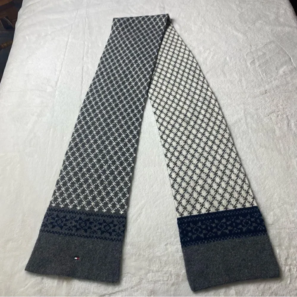 Tommy Hilfiger Wool Blend Gray White Scarves